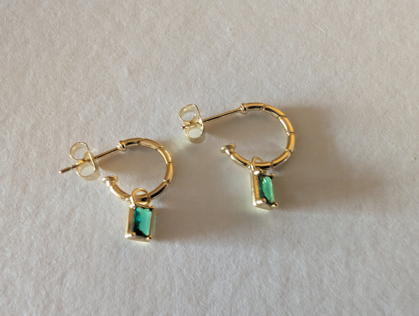 'Emmie' Emerald 18k Gold hoops