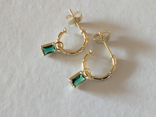 'Emmie' Emerald 18k Gold hoops