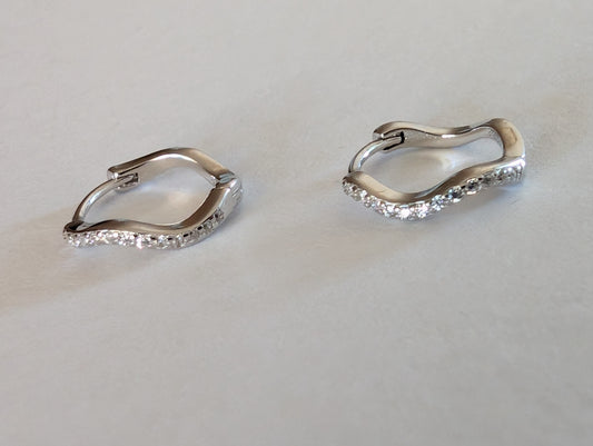'Wave' Sterling silver Pave hoop
