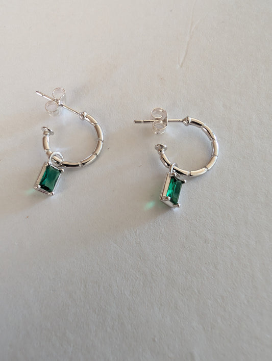'Emmie' Sterling silver Emerald hoops