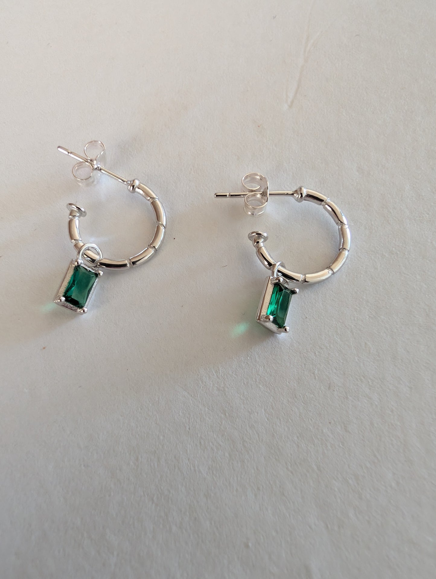 'Emmie' Sterling silver Emerald hoops