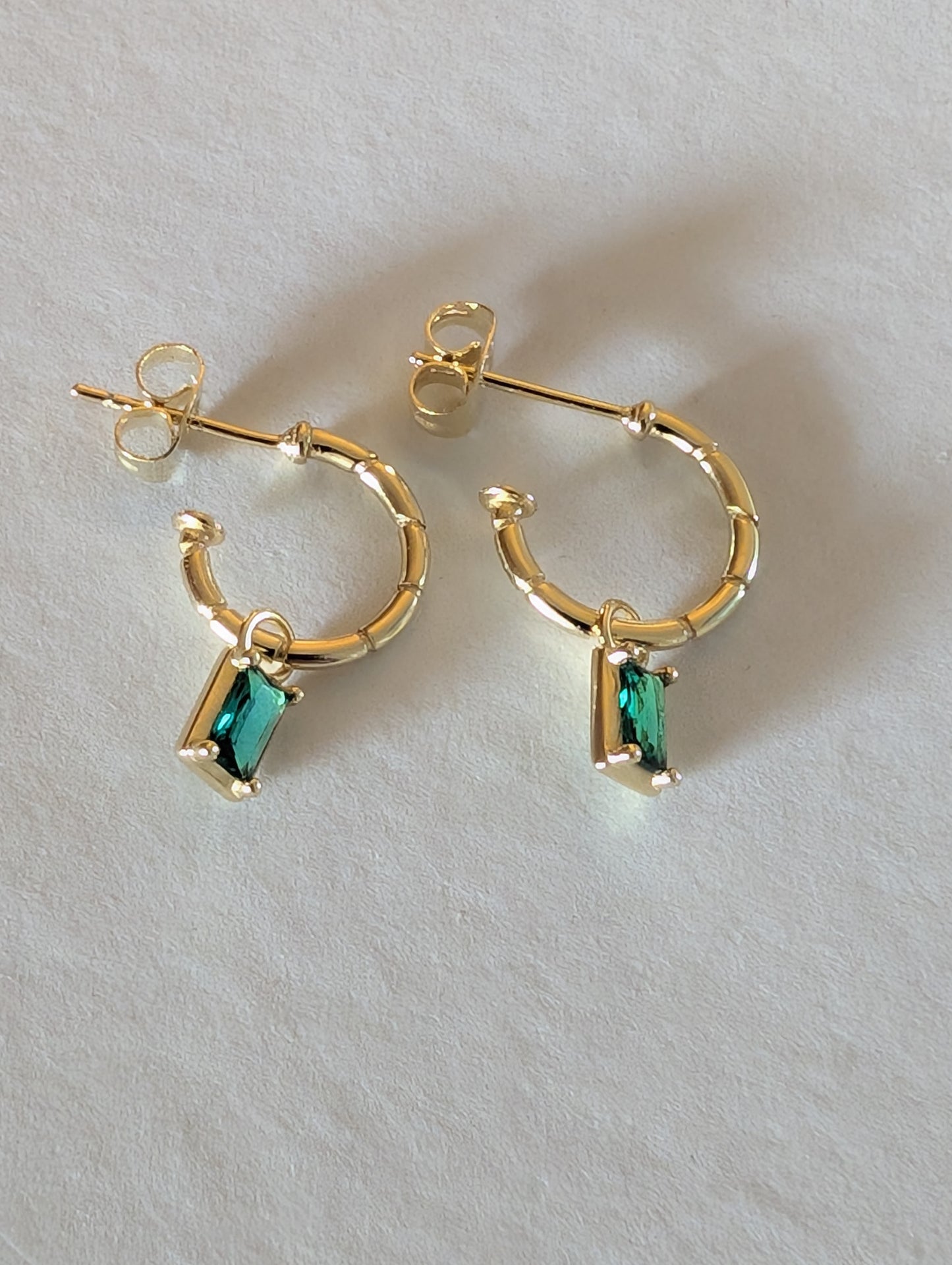 'Emmie' Emerald 18k Gold hoops