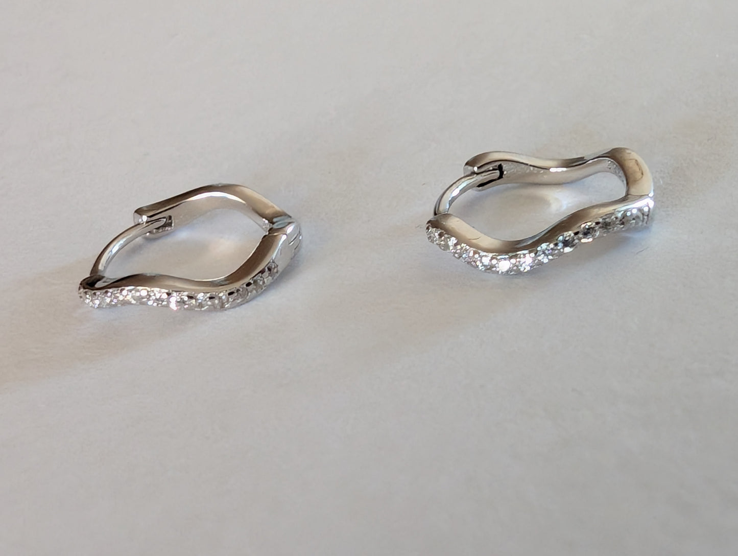 'Wave' Sterling silver Pave hoop