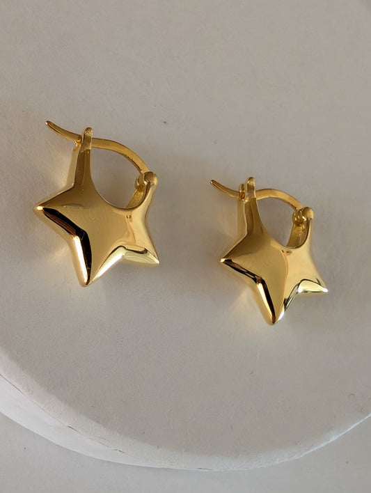 'Astrid' 18k Gold star hoops