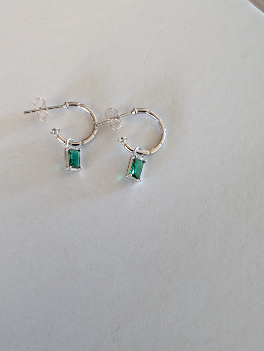 'Emmie' Sterling silver Emerald hoops