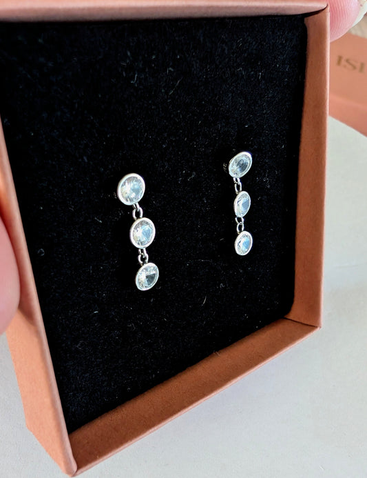 'Trinity' Sterling silver drop stud